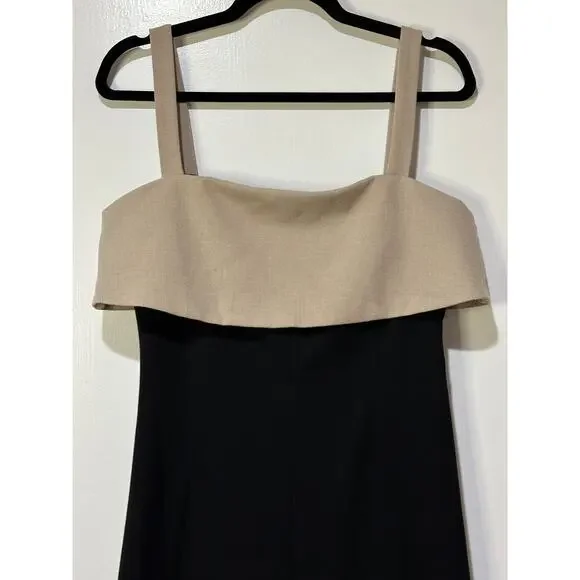 Rue Sophie Aurelia Colorblock Midi Dress Taupe Black Size Medium NWT Chic Dressy
